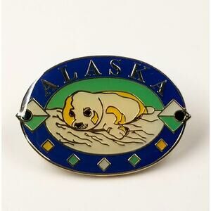 Sea Otter Alaska Enamel Animal Lapel Pin Souvenir Gold Tone Blue Green White...